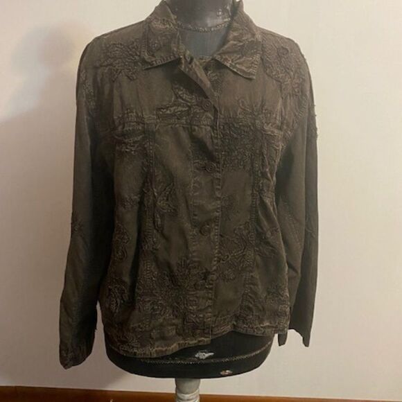 Chico's Brown Floral jacket, size 3/16 - Picture 1 of 3